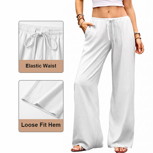 Pantalons décontractés pour femmes grandes tailles, tissu doux et confortable, <span class=keywords><strong>taille</strong></span> haute avec cordon élastique, incontournable de la garde-robe estivale - Product Image 5