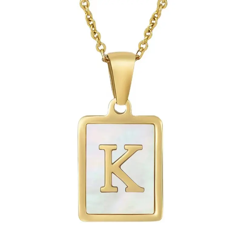 2023 Gold Color Stainless Steel White Shell Letter Pendant Necklaces Alphabet Initial Meaningful Factory Wholesale