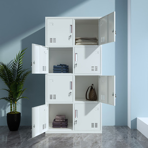 Armoire de rangement en acier blanc verrouillable avec 6 portes, étagères, barre de suspension et design ventilé pour usage en entrepôt - Product Image 6