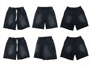 New Arrival Custom Vintage Oversized Distressed Acid Wash Mens Shorts With Rhinestone Logo for Casual Wear - Product Image 2