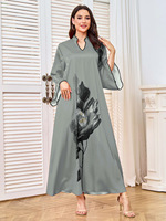Robe longue élégante à imprimé floral noir, robe arabe Abaya pour femmes, nouveau motif, robe ample