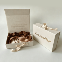 Caja de Regalo de Lujo Personalizada, Color Beige Claro, Simple y Elegante, con Cinta de Seda, Caja de Regalo Magnética Plegable de Papel para Empaque