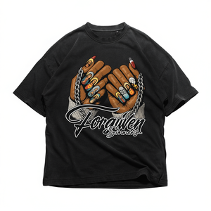 T-shirt Grafica Forgiven Sinners Oversize Unisex in Cotone Nero Girocollo Manica Corta Streetwear Vintage Lavato - Product Image 3