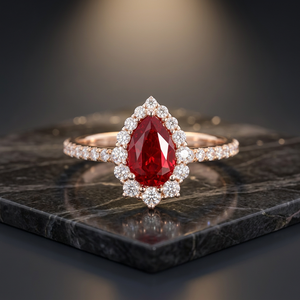 Bague de fiançailles en or 10K, 14K, 18K et argent sterling 925 avec halo de rubis rouges pour femme, pour mariage, anniversaire ou fête - Product Image 4