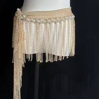 Nouvelle Écharpe de Danse Orientale en Strass avec Chaîne de Taille et Franges de Perles pour Entraînement de Danse Féminine
