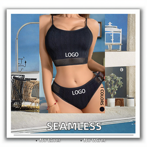 Conjunto de lencería de alta calidad para mujer: Sujetador tipo tanga sin costuras con soporte superior ajustable y acolchado, diseño sólido, sin aros y transpirable. - Product Image 2