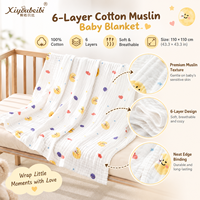Couverture Bébé en Mousseline 100% Coton 6 Couches 110x110cm Douce et Respirante pour Nouveau-né, Couverture d'Emmaillotage, Vente en Gros OEM ODM