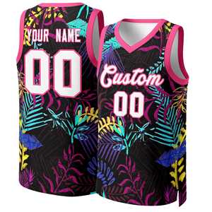 Maillot de basket-ball personnalisé en mesh avec motif graffiti noir, blanc et rose - Product Image 1