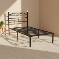 Großhandel Modernes Minimalistisches Schlafzimmer-Eisenbett Verstärkter Stahlrahmen Verstellbares Kopfteil Beleuchtungs- und Ladeanschluss Volle Größe