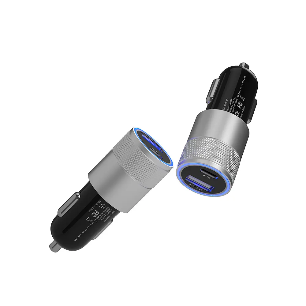 Metal Car Accessories 30W USB A and Type-C PD 18W car Charger Fast Charging Quick Charger 3.0