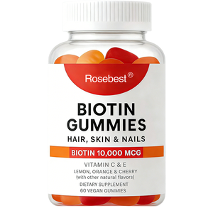 Rosebest OEM Private Label 10000mcg Biotin Permen Kunyah untuk Pertumbuhan Rambut, Kulit, dan Kuku dengan Vitamin C dan E untuk Rambut, Kulit, dan Kuku yang Sehat - Product Image 1