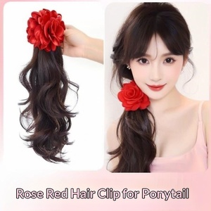 Perruque <span class=keywords><strong>queue</strong></span> <span class=keywords><strong>de</strong></span> <span class=keywords><strong>cheval</strong></span> à pince rose pour femme, cheveux longs bouclés, grandes ondulations, réaliste, <span class=keywords><strong>fausse</strong></span> tresse, fabriquée à la machine, dropshipping - Product Image 2