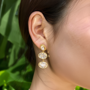 Boucles d'oreilles SmileJoyas pour femmes, serties de cristaux en strass, en acier inoxydable 316L, plaqué or PVD, design goutte d'eau, classiques - Product Image 3