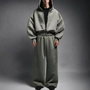 QIANSHI - Conjunto Deportivo Unisex de Felpa Gruesa, Estilo Holgado, Pantalones y Sudadera con Capucha Extra Grandes para <span class=keywords><strong>Hombre</strong></span> - Product Image 3