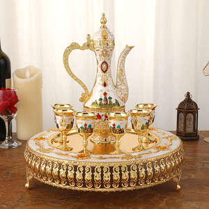 Classic and elegant castle-style <b>wine</b> set with high tray, Chinese home decor, <b>wine</b> bottle and glasses, collectible art piece - Product Image 5