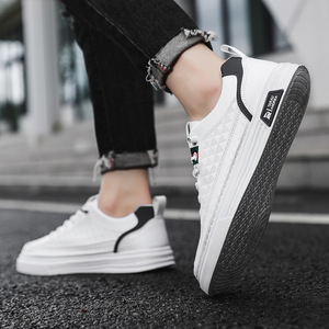 Zapatillas Deportivas Casuales para Hombre con Cordones, Parte Superior de Malla Transpirable, Ligeras, con Suela Suave, Punta Redonda, Blancas, Modernas, con Plataforma Delgada - Product Image 6