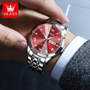 Montre-bracelet de luxe pour homme OLEVS 9931 en acier inoxydable, mouvement à quartz original, miroir losange, étanche, avec cadran en verre lumineux - Product Image 3
