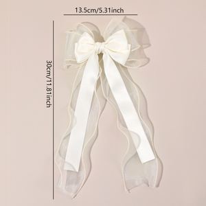 CN Korean Tulle Boutique Hair Bow Clip con colas largas Accesorios de boda para niñas Clip de pelo de tela - Product Image 3