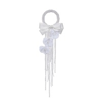 Bouquet de mariée européen fait main avec poignée en perles et pompon décoratif, en plastique, lavable et imperméable pour mariage
