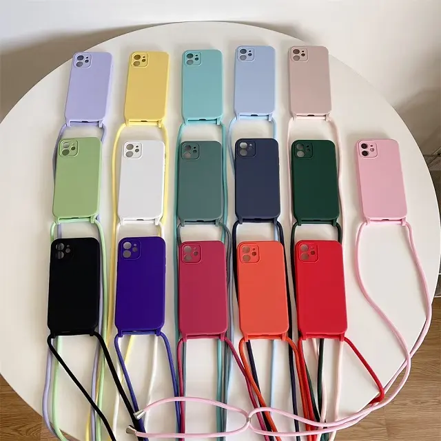 Funda de silicona para teléfono móvil con cordón, correa para el cuello, cuerda para iPhone X XS Max 14 15, collar cruzado, funda de cordón de silicona