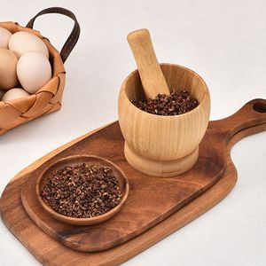 Pilon à ail, presse-ail domestique en bambou, mortier et pilon à ail, broyeur à ail, éplucheur à ail, mortier et pilon - Product Image 3