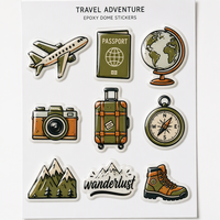 Pegatinas de viaje personalizadas con cúpula de epoxi, hoja A6, calcomanía de vinilo 3D de cristal para diario, maleta, tema de aventura, MOQ bajo