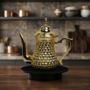 กาน้ำชาทองเหลืองแบบตะวันออกพร้อมฝาและหูจับ ลวดลายตกแต่งสวยงาม - Product Image 3
