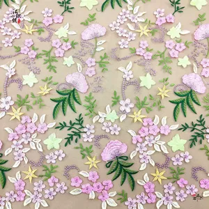 Gebreide brede polyester borduurkant van hoge kwaliteit, kleurrijke bloemenmesh tule kant, Tissu En Dentelle Tul Bordado - Product Image 3