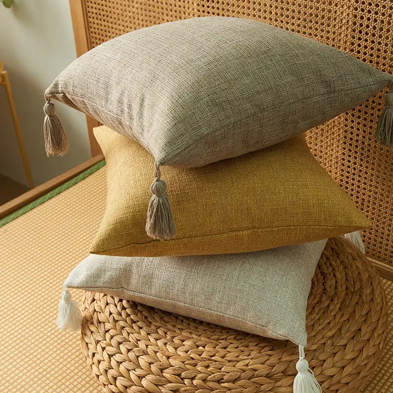 Bindi Sarung Bantal Linen dan Katun Warna Polos Jepang Sarung Bantal Rumah Tangga Tanpa Inti