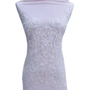 Matériel pour robe de mariée en dentelle perlée, robe de mariée, tissu blanc, broderie de cordon corsage,