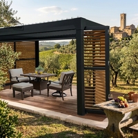 Pergola bioclimatique en aluminium cantilever Airfun, avec toit rétractable motorisé à lames orientables, éclairage LED extérieur, pour décorations de jardin