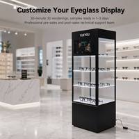 Vitrine à lunettes en acrylique noire à quatre niveaux avec éclairage LED intégré, écran promotionnel numérique, haute, verrouillable et écologique
