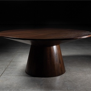 Mesa de Comedor Redonda Moderna de Madera de Lujo, Color Marrón Oscuro, con Pedestal Circular - Product Image 6