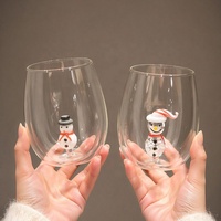 Gobelet en verre borosilicate de haute qualité 400 ml avec figurines 3D intérieures Bonhomme de neige et Bonhomme en pain d'épices, coffret cadeau de Noël, décoration de Noël pour la maison
