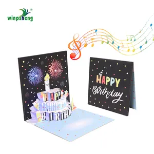 Tarjeta de felicitación personalizada de fábrica Winpsheng Tema de feliz cumpleaños tarjeta de agradecimiento tarjeta de felicitación musical emergente 3D