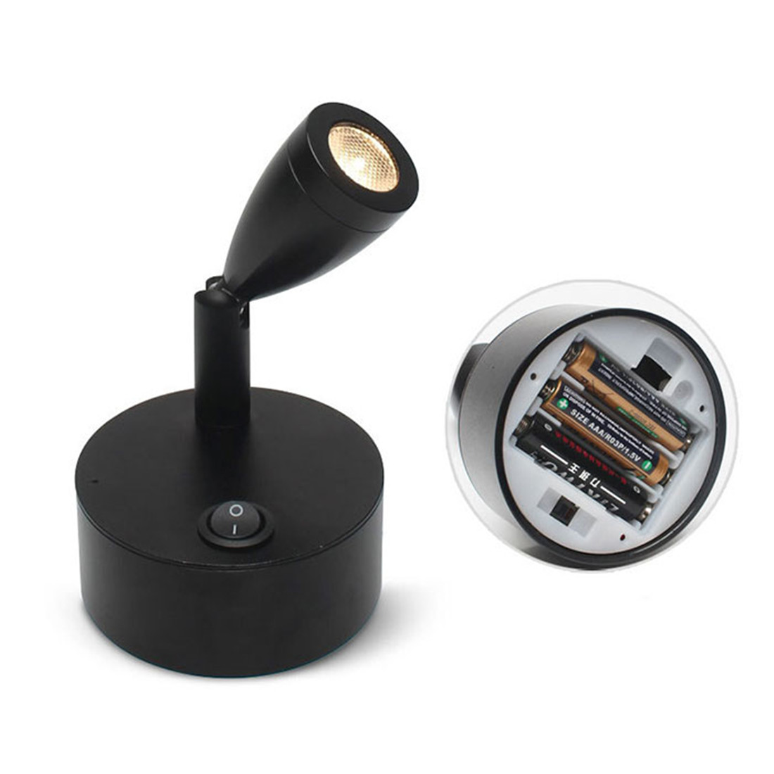 Zwarte 2W Batterij Draagbare Led Spot Verlichting Voor Sieradenkast Lamp Aaa Droge Batterij Aangedreven 3000K 6000K Tafel Op Spotlight