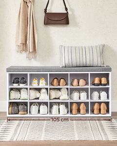 <span class=keywords><strong>VASAGLE</strong></span> <span class=keywords><strong>meuble</strong></span> d'entrée moderne, armoire à chaussures de rangement, 15 compartiments, siège de banc à chaussures avec coussin - Product Image 1