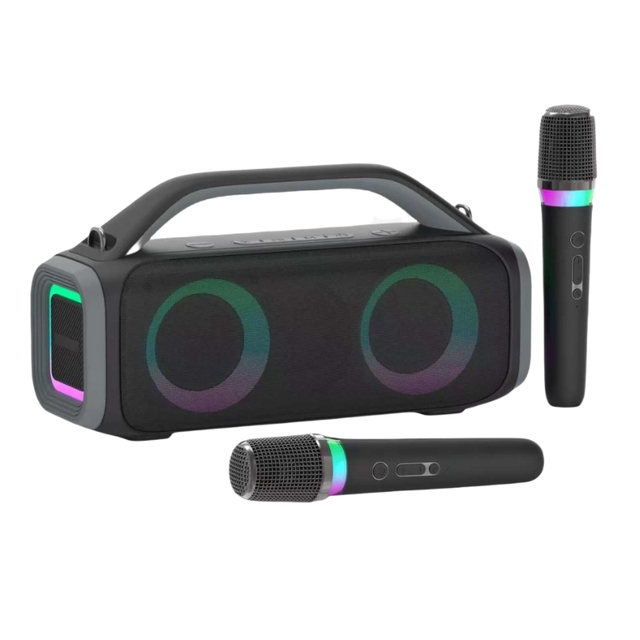 Portable Wireless PA System 2 Handheld Microphones RGB LED Lights Karaoke Machine AUX/RCA/USB Inputs for 5.3 Plastic