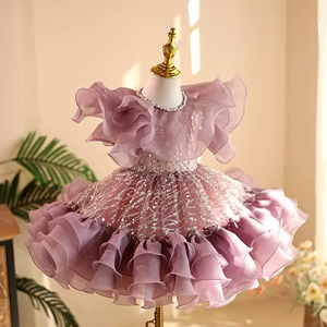 Boutique Sommer Rosa Pailletten-Tüll Prinzessinnenkleid Mädchen Flauschige Kleider Kinder Hochzeitskleidung Mädchen Party Abendkleid 1-12 Jahre - Product Image 3