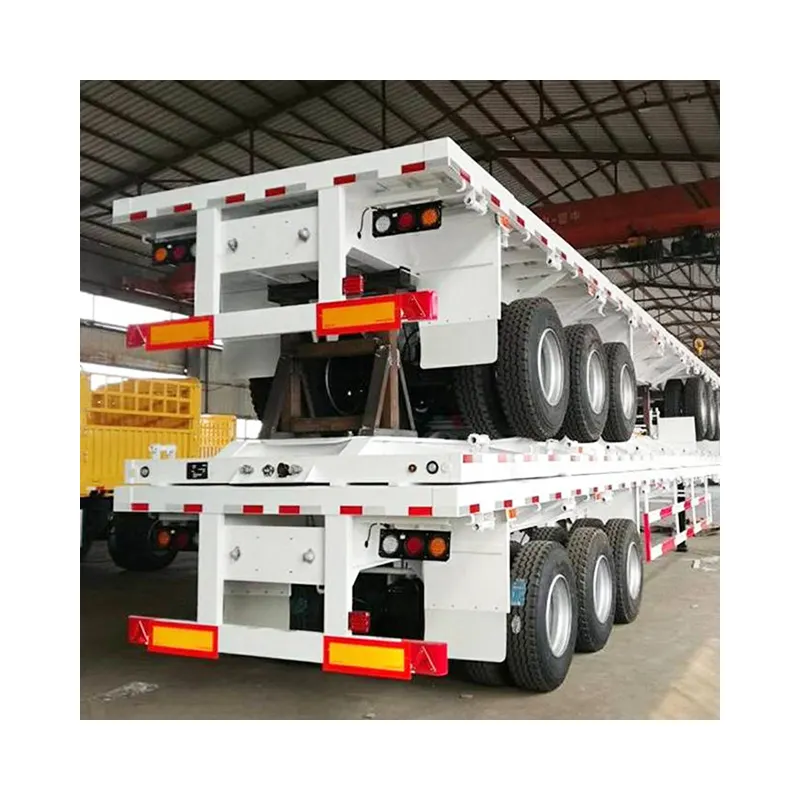 Hochwertiger 20-80 Tonnen Containertransportanhänger mit 2 oder 3 Achsen Flachbett-Schienenwagenanhänger