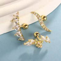 Pendientes de Acero Inoxidable y Cobre con Zirconia para Piercing Daith, Lobe, y Tipo Stud de Base Plana, Joyería para Mujer para Fiesta