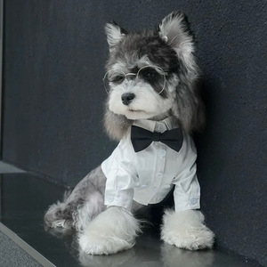 Corbata de lazo para mascotas, camisa blanca para perro, Bichón Frisé, Schnauzer, Maltés, ropa pequeña, traje, vestido, manga corta de verano - Product Image 3