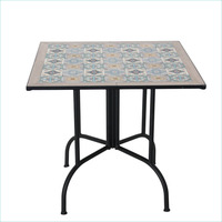 Mesa de Mosaico para Patio, Mesa de Café para Balcón Exterior, Mesa Cuadrada de Metal y Hierro Impermeable, Azulejos de Cerámica, Muebles Plegables de Mosaico