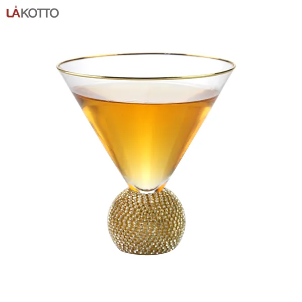 Set di bicchieri martini da cocktail senza stelo in vetro/diamante con strass 2 pezzi