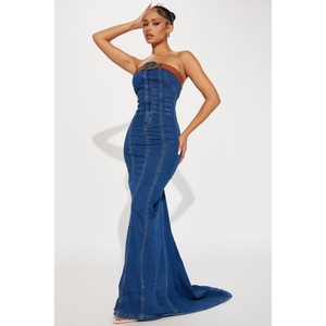 Robe longue sans manches en jean pour femme, col droit, sans bretelles, décontractée, lavable, avec logo personnalisé, qualité supérieure, fabrication OEM - Product Image 4