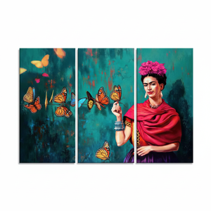 Impresión en Lienzo de Frida Kahlo con Diseño de Mariposa Art Deco, Juego de 3 Paneles Decorativos para Pared - Product Image 2