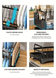 En gros 1 ensemble égouttoir à vaisselle 2 niveaux pour cuisine avec bac de drainage et porte-ustensiles pour comptoir - Product Image 5