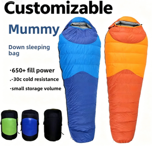Anpassbarer Großhandels-Schlafsack im Mumien-Stil mit Kontrastfarben aus Nylongewebe für Erwachsene, Outdoor-Camping, Tragbar, Warm, Enten- oder Gänsedaunen - Product Image 1