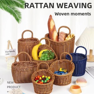 Plastic PP Rattan-Style Retro Vintage Kitchen Ginger Garlic <strong>Storage</strong> <strong>Basket</strong> <strong>Wall</strong>-Mounted Portable Hanging <strong>Basket</strong> - Product Image 1