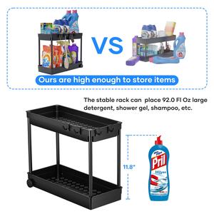 Undersink Organizer untuk kamar mandi & dapur rak penyimpanan Pull-out dengan bantalan anti-selip & kait 2 tingkat multifungsi kantor - Product Image 5